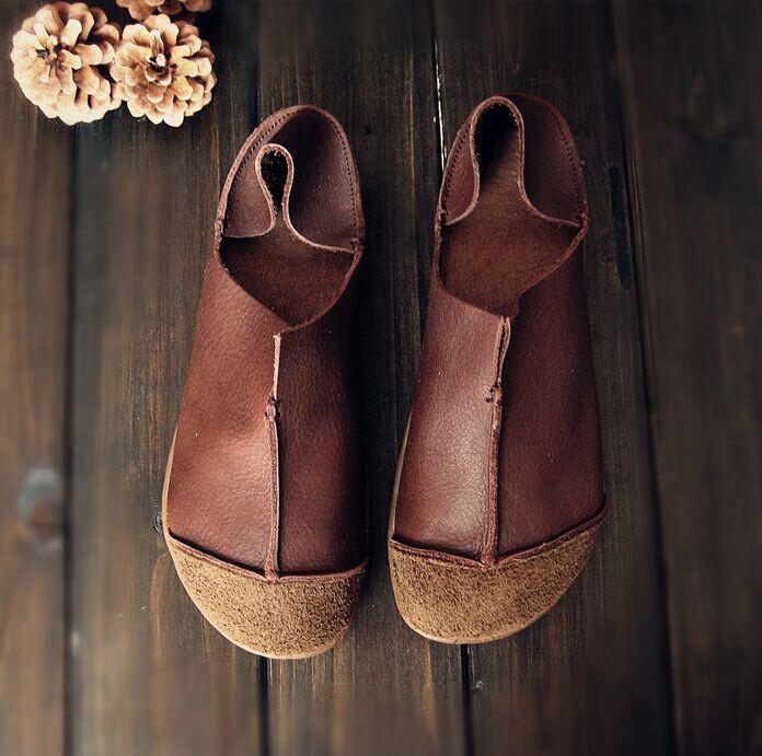 Mocasines retro de cuero suave hechos a mano, de dise&ntilde;o, planos descalzos para mujer
