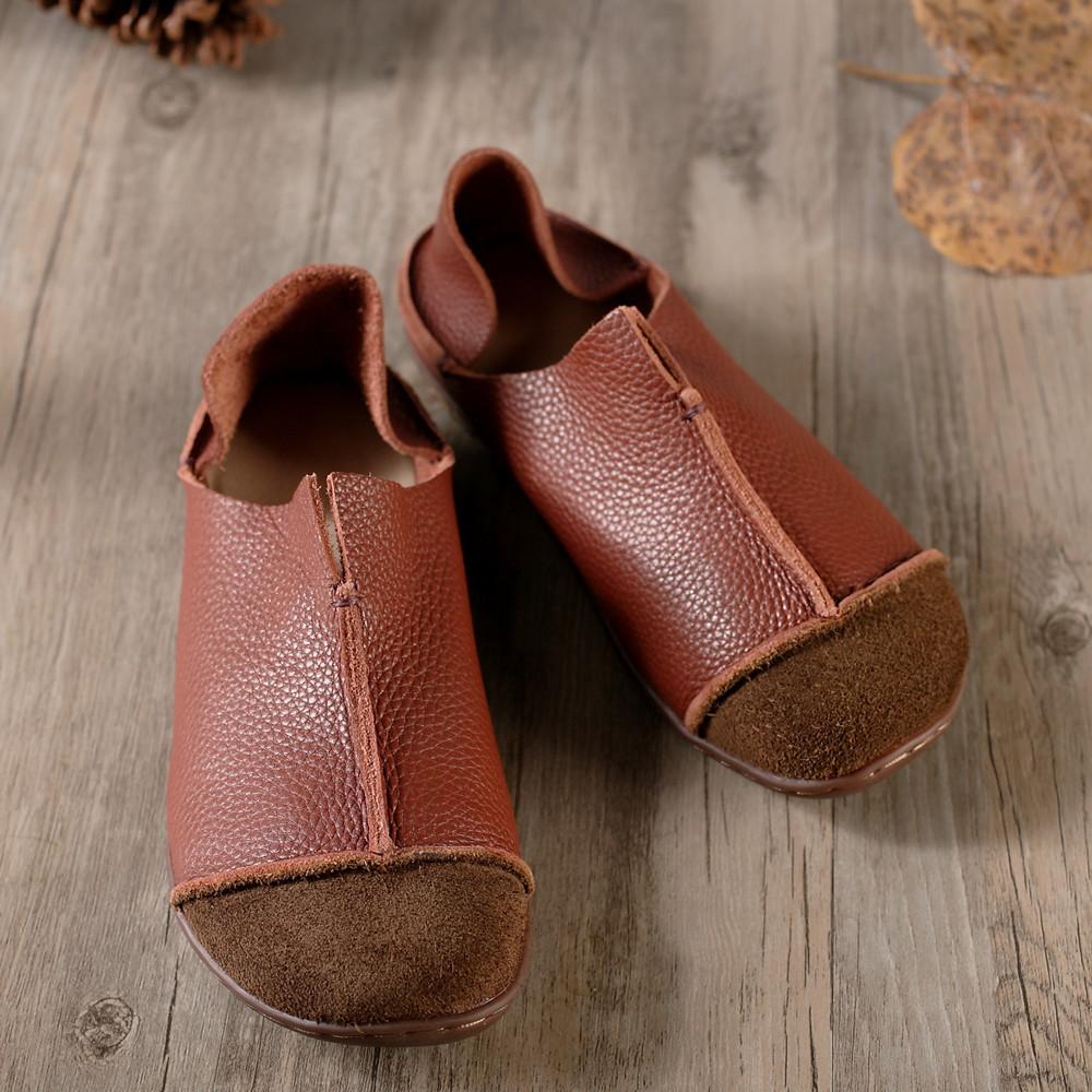 Mocasines retro de cuero suave hechos a mano, de dise&ntilde;o, planos descalzos para mujer