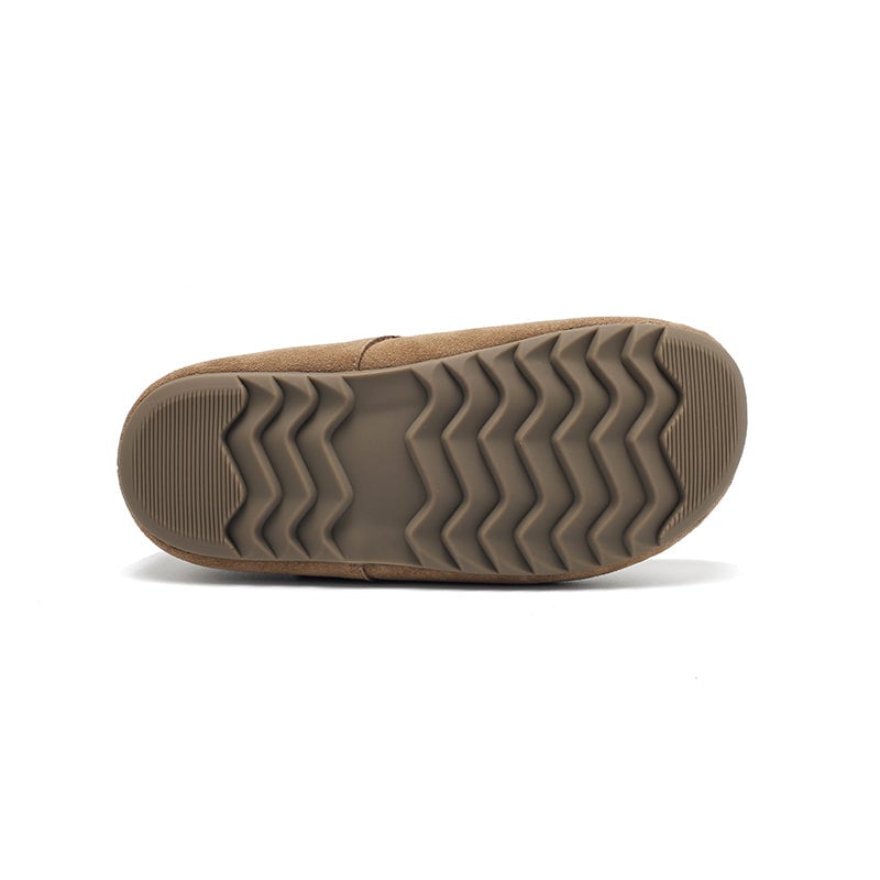Women's Suede T-Strap Winter Shoes Wool-Lined Buckle Flats in Brown/Coffee/Light Khaki