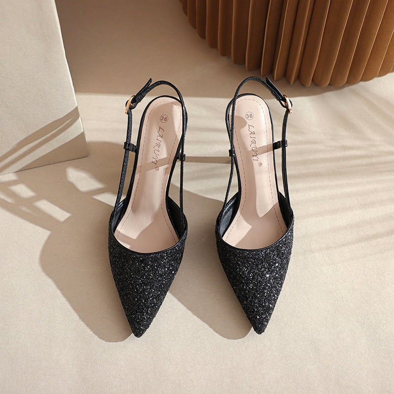 Zapatos de boda con tac&oacute;n de aguja y punta puntiaguda y lentejuelas para mujer