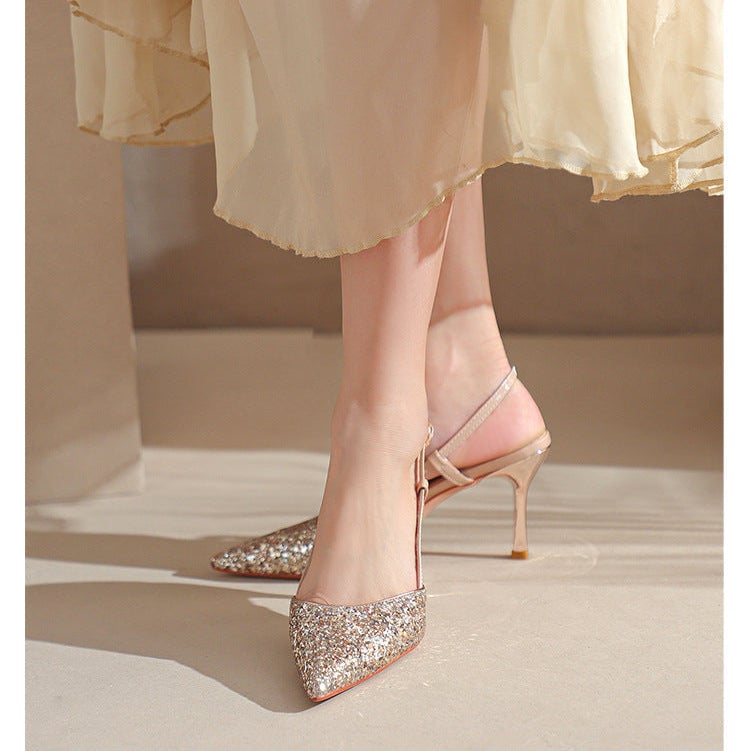 Zapatos de boda con tac&oacute;n de aguja y punta puntiaguda y lentejuelas para mujer