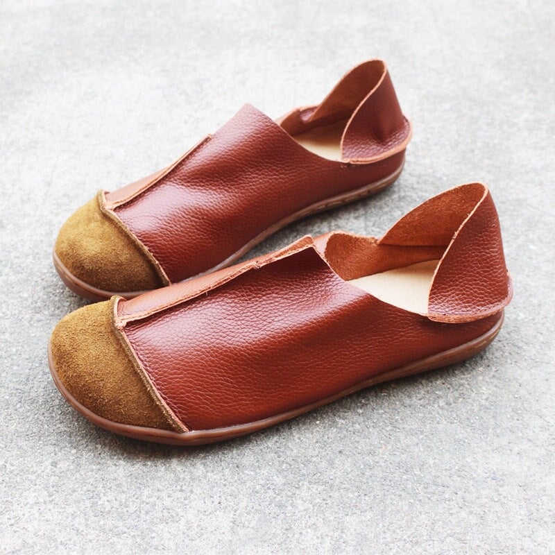 Mocasines retro de cuero suave hechos a mano, de dise&ntilde;o, planos descalzos para mujer