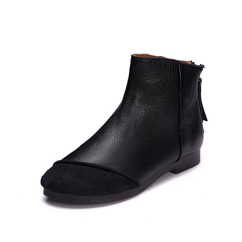 Botas planas de piel suave para mujer, descalzas, con dise&ntilde;o original en color caf&eacute;/negro.