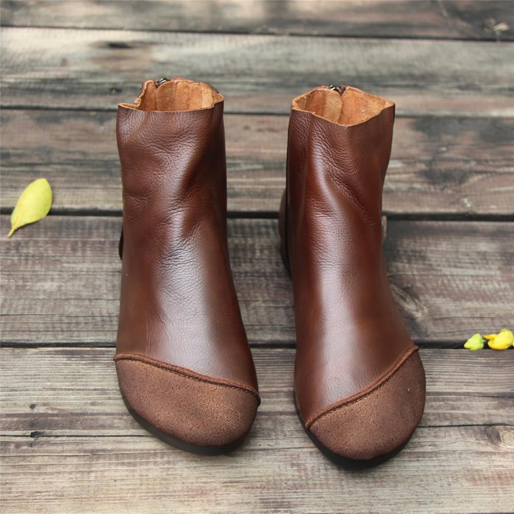 Botas planas de piel suave para mujer, descalzas, con dise&ntilde;o original en color caf&eacute;/negro.