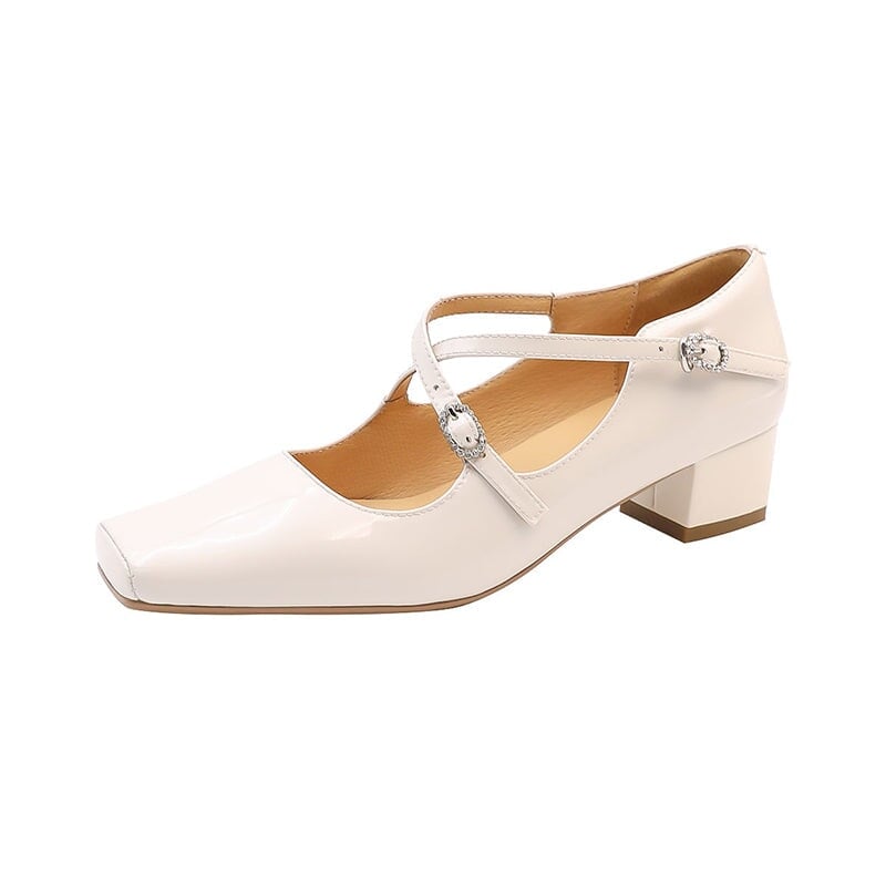 Zapatos Mary Jane de 45 mm con doble tira, hechos a mano en piel, en negro, beige y albaricoque.
