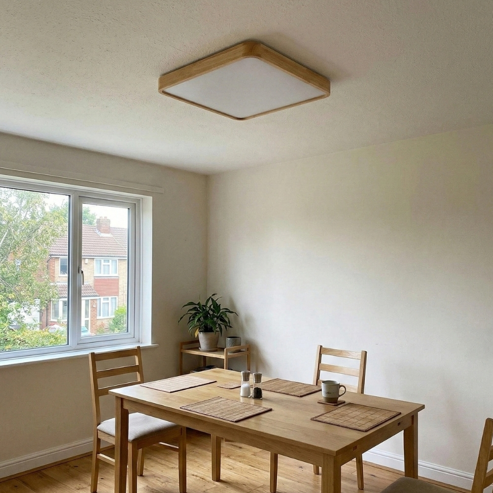 LignoForma Deckenleuchte in geometrischer Form &ndash; Moderne LED-Holzdecke f&uuml;r Schlafzimmer und Wohnzimmer