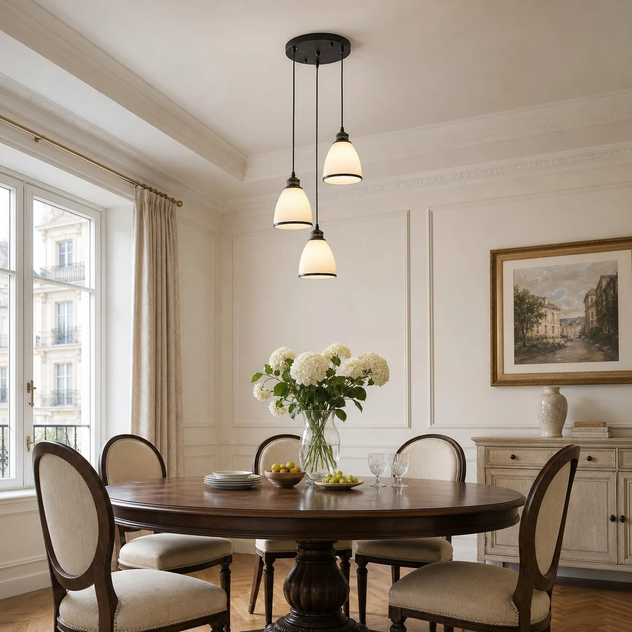 Round canopy pendant room-scale installation scene