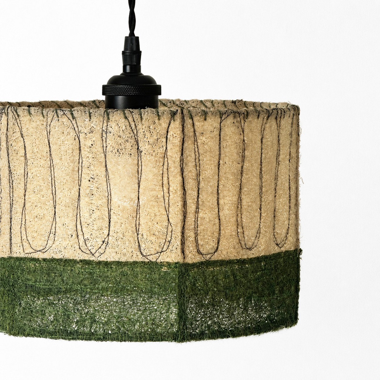 Suspension en luffa naturel - Abat-jour tiss&eacute; organique pour salle &agrave; manger