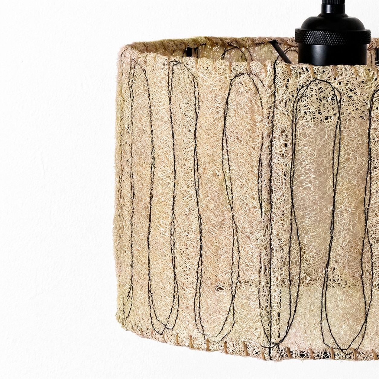 Suspension en luffa naturel - Abat-jour tiss&eacute; organique pour salle &agrave; manger