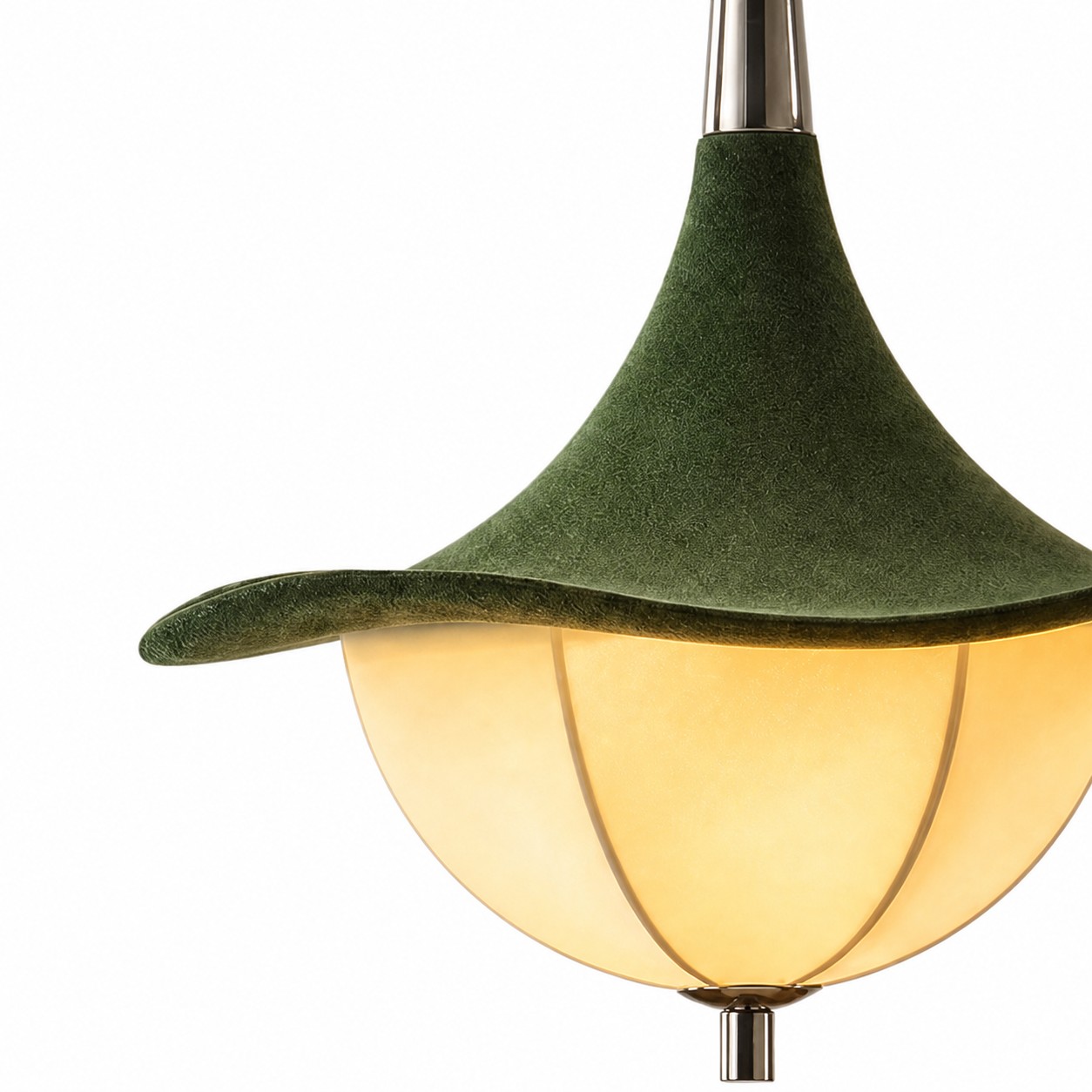 L&aacute;mpara colgante de tela verde para comedor
