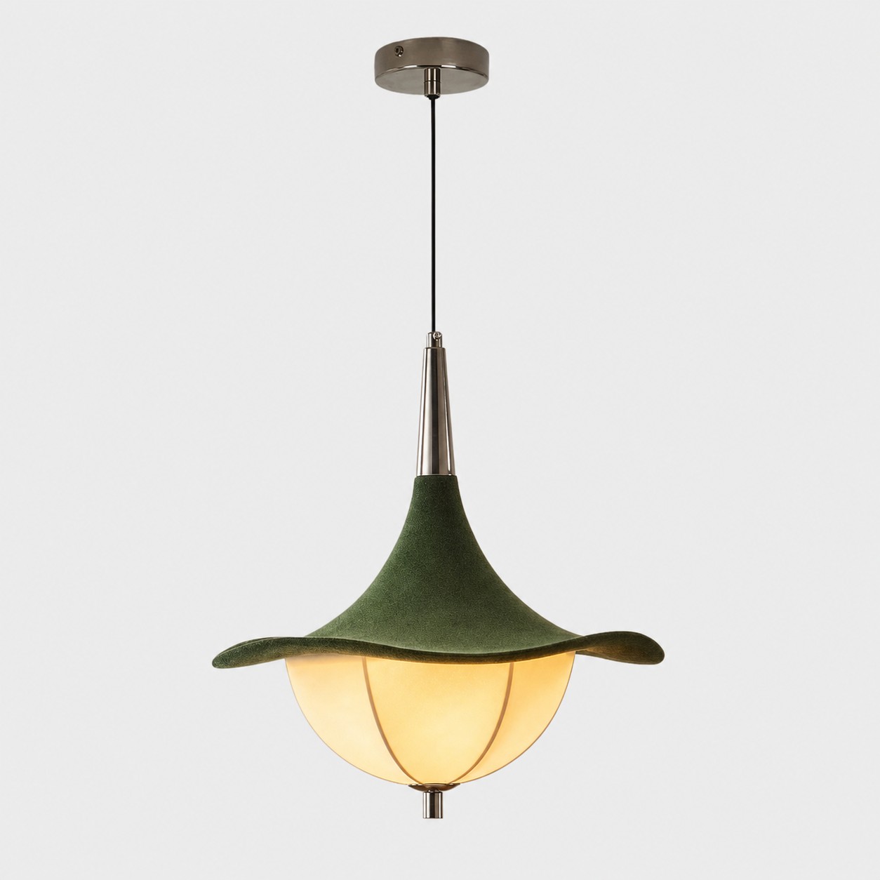 L&aacute;mpara colgante de tela verde para comedor