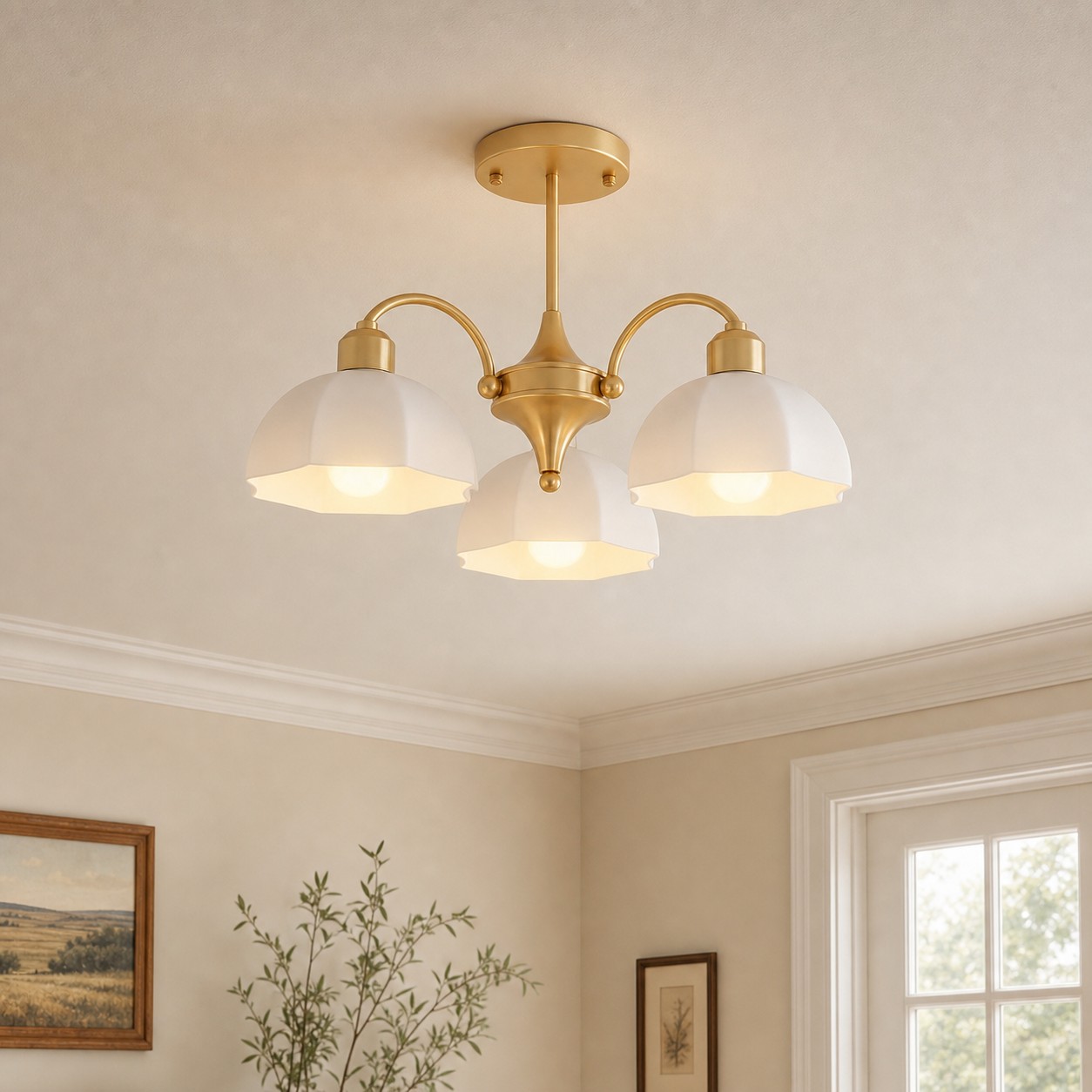 Lustre en verre opalin