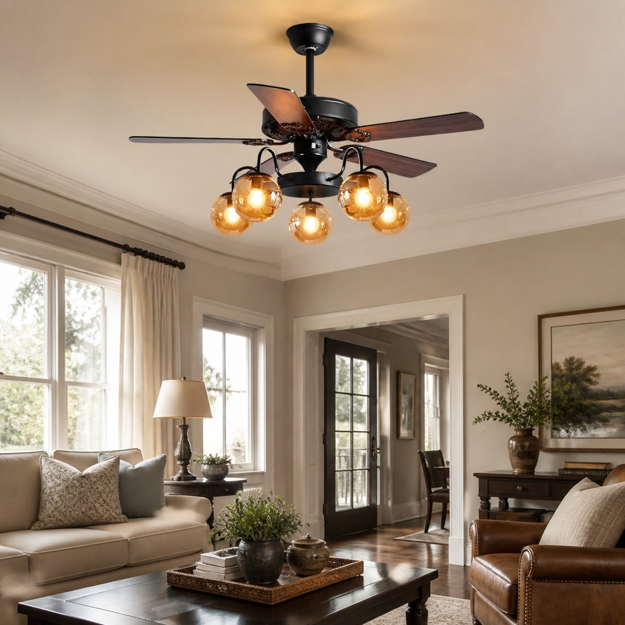 Ventilatore da soffitto rustico in legno con luce
