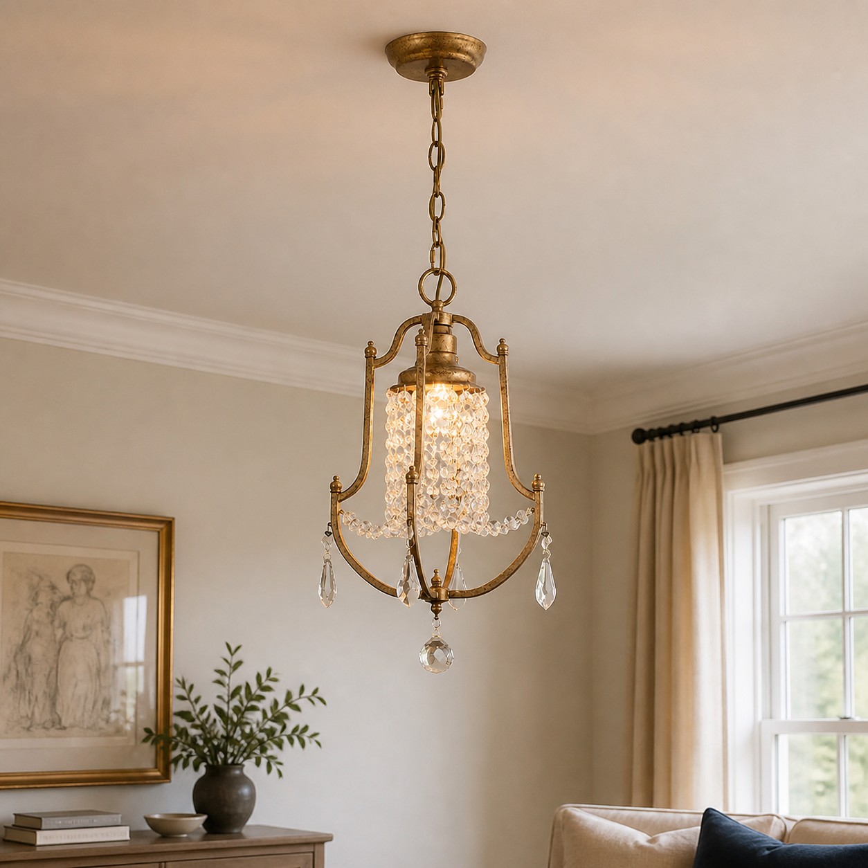 Lampadario a sospensione con campana di cristallo in stile francese