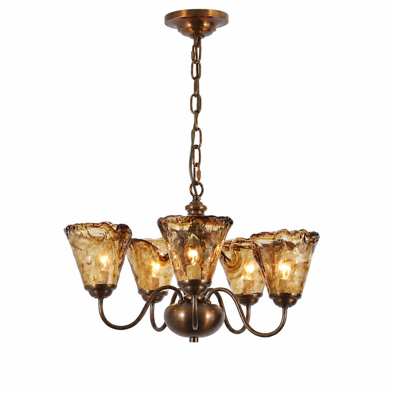 Amber Ruffle Glass Brass Chandelier