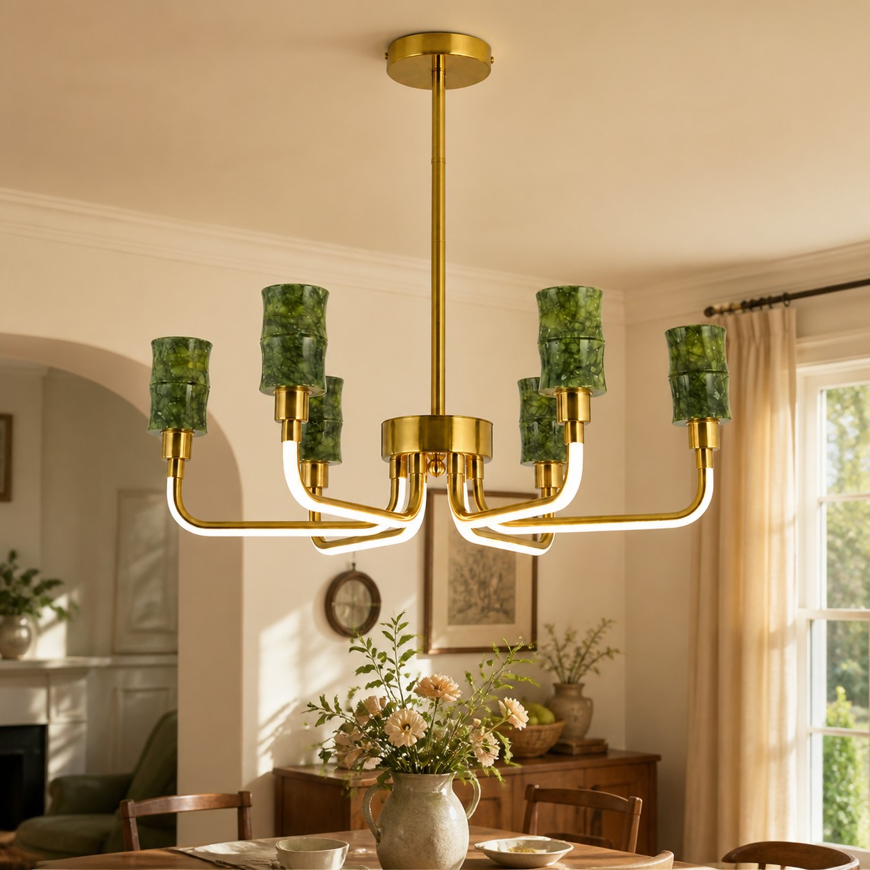 Green Jade Candle-Arm Chandelier