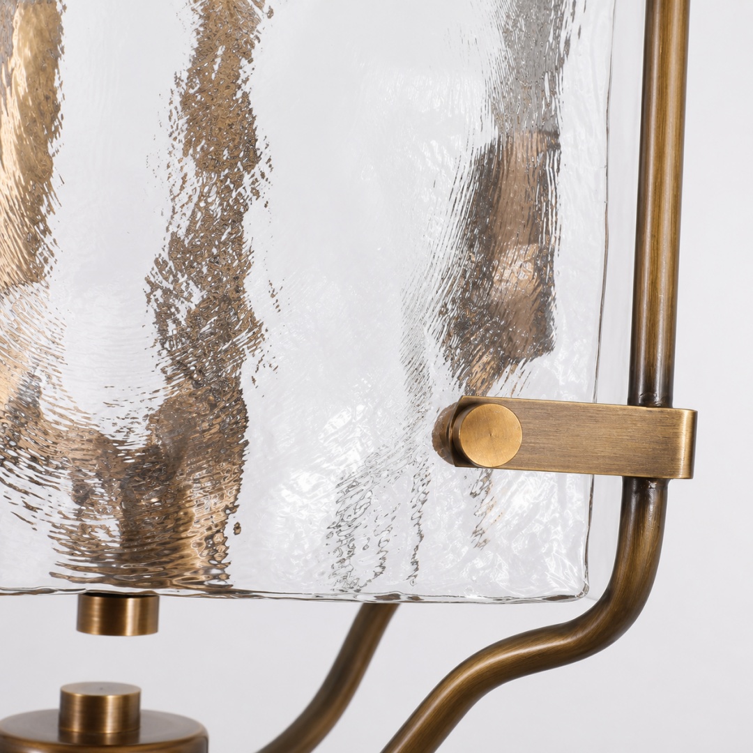 Laternen-Pendelleuchte aus Messing und Pressglas