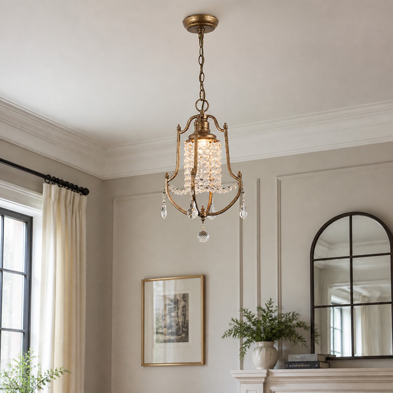 Lampadario a sospensione con campana di cristallo in stile francese