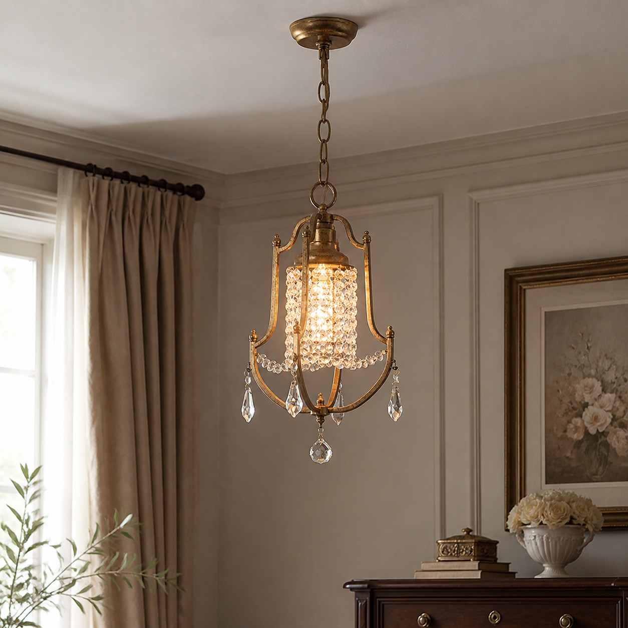 Lampadario a sospensione con campana di cristallo in stile francese