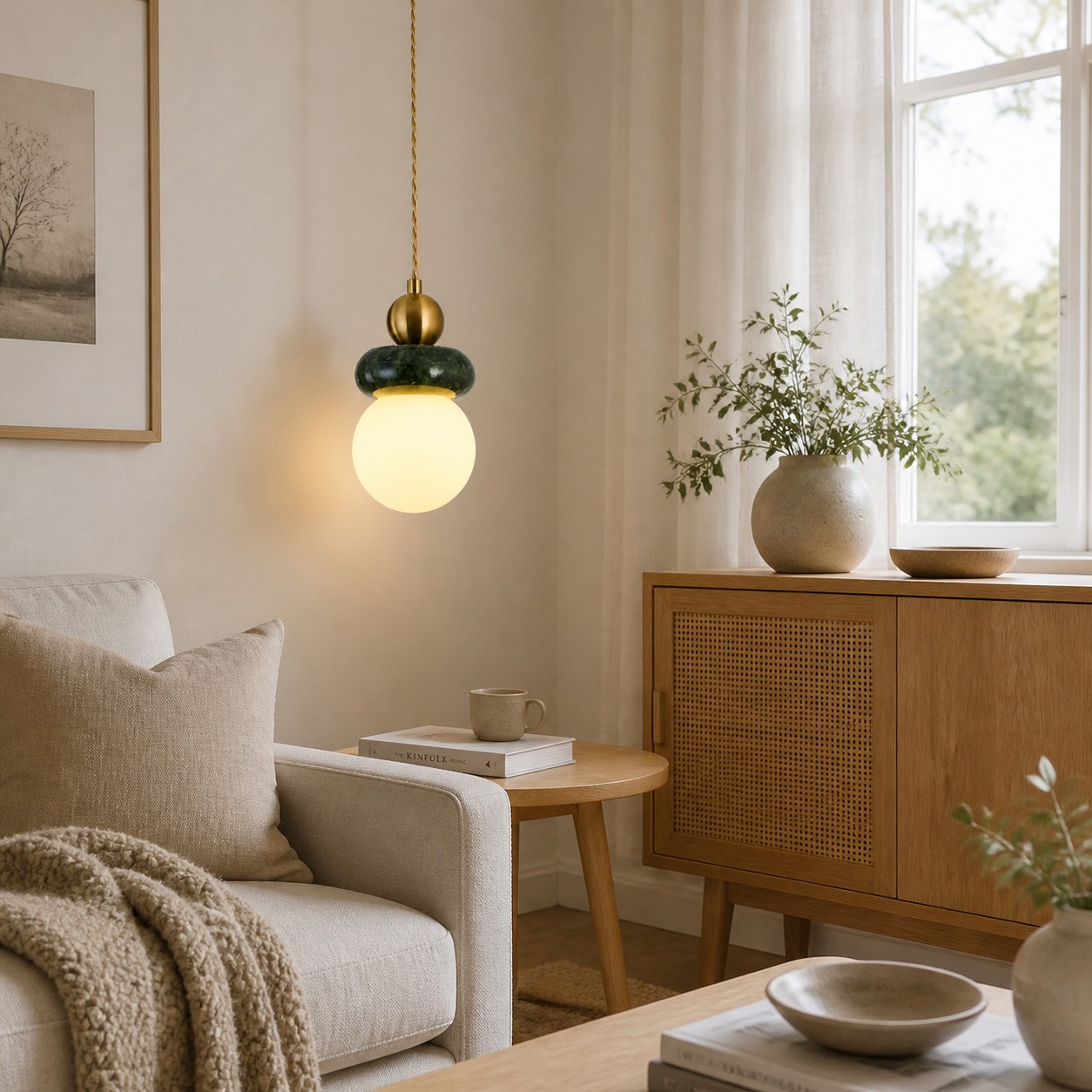 Green Jade Orb Pendant Light