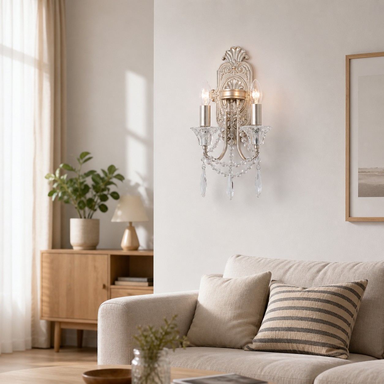 Double Crystal Candle Wall Sconce
