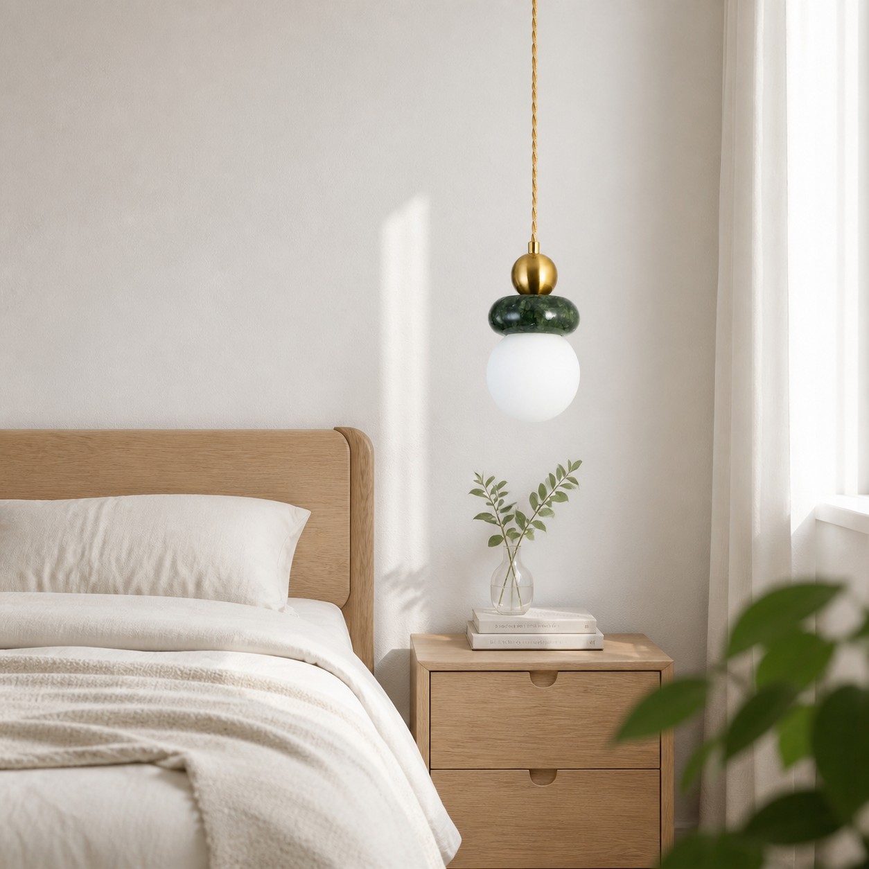 Green Jade Orb Pendant Light