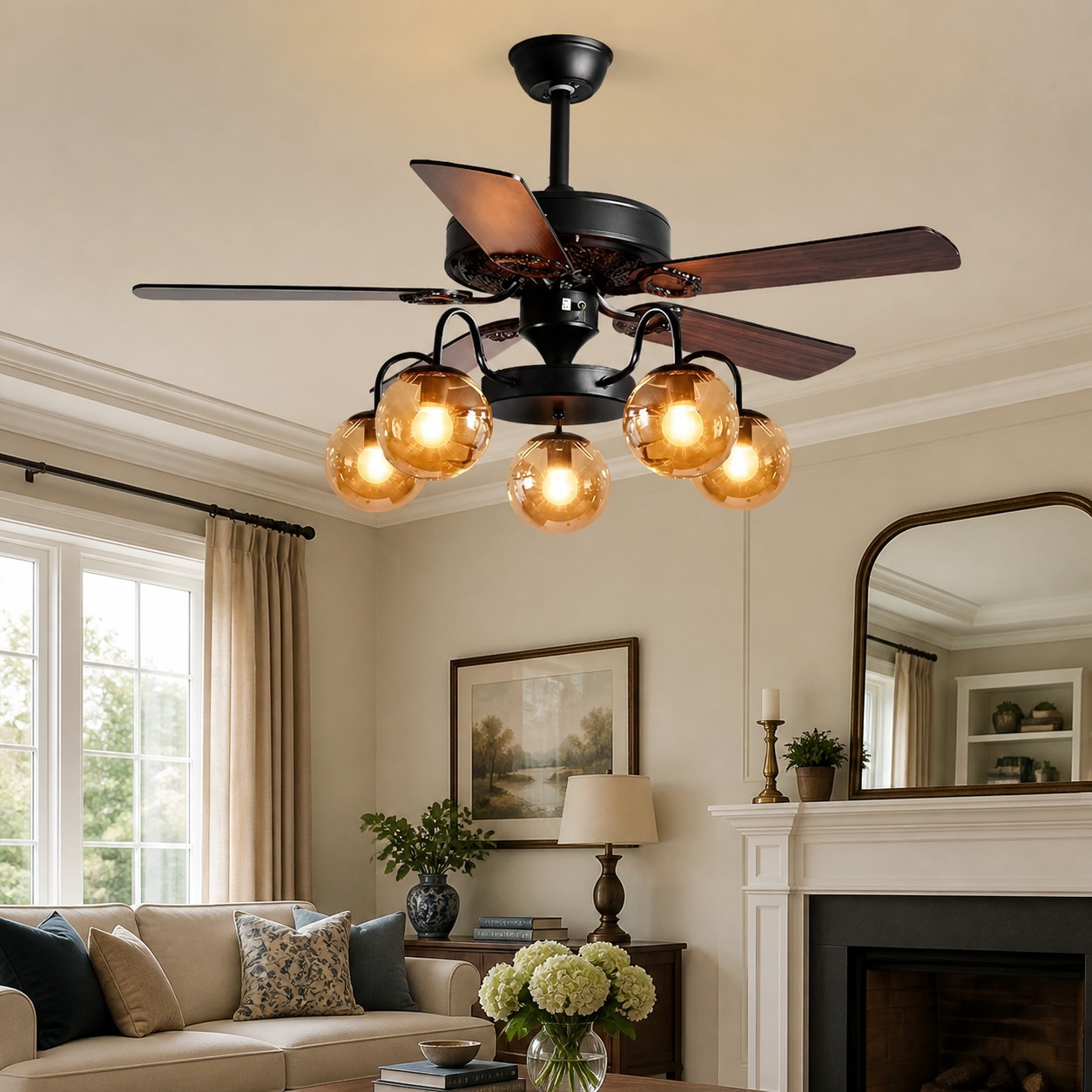 Ventilatore da soffitto rustico in legno con luce