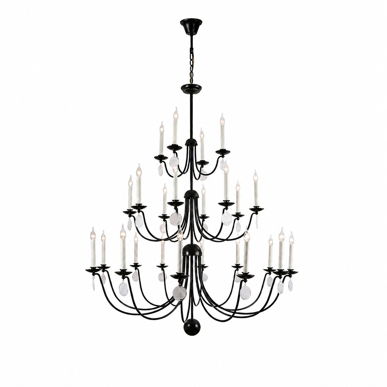 Multi-Layer Black Candle Staircase Chandelier