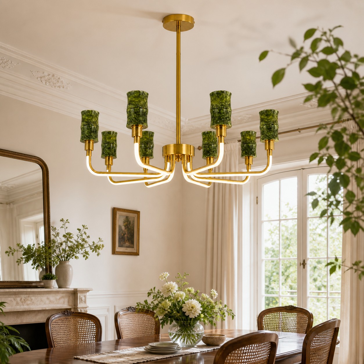 Green Jade Candle-Arm Chandelier