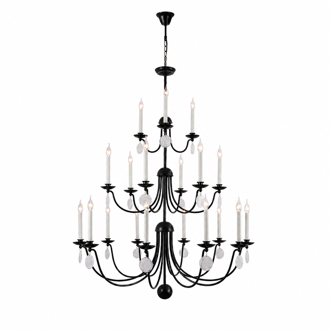 Multi-Layer Black Candle Staircase Chandelier