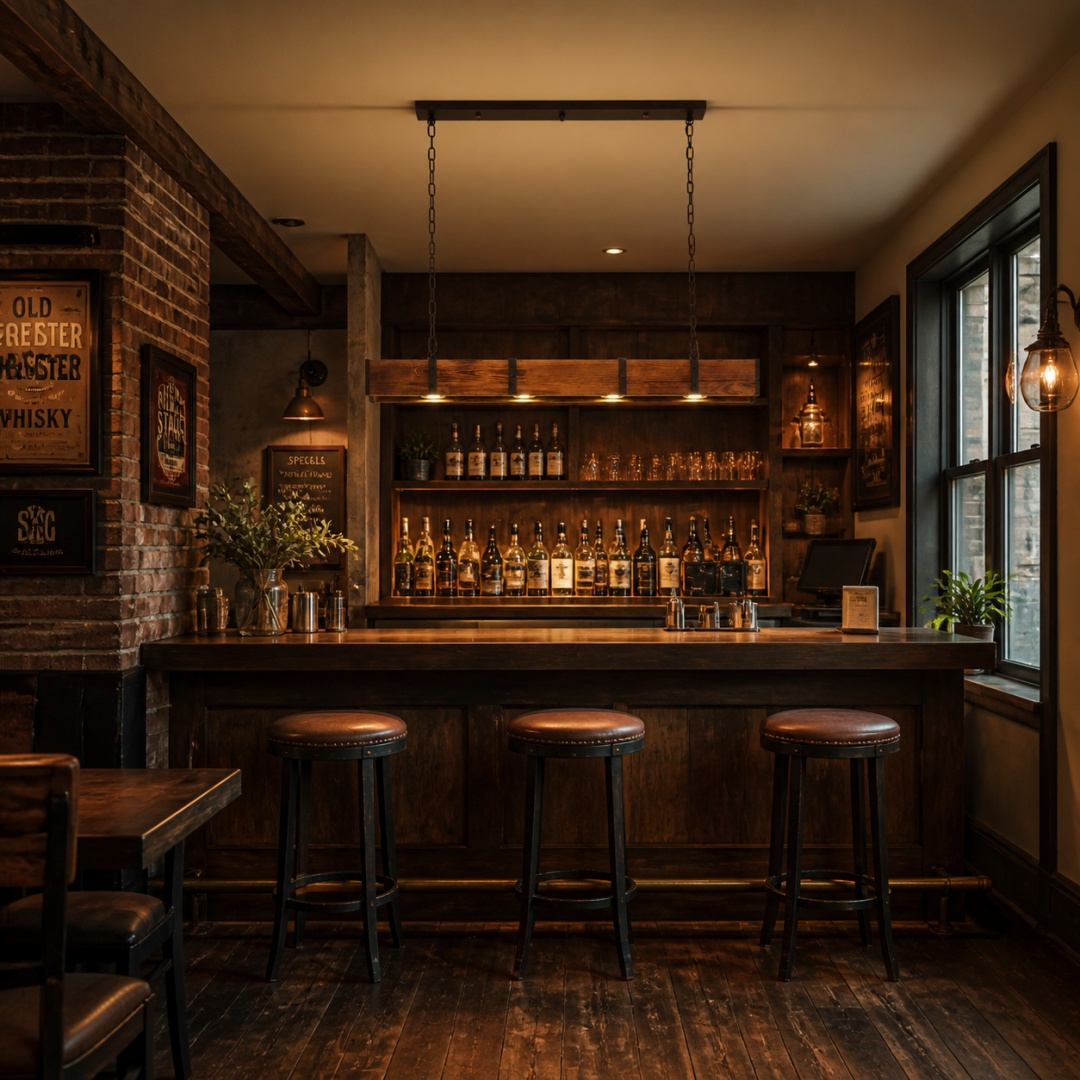 Rustikale Bar-Pendelleuchte aus Holz mit Strahlern