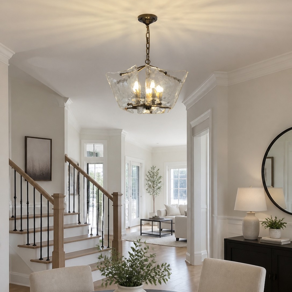 Textured Glass Panel Cage Chandelier