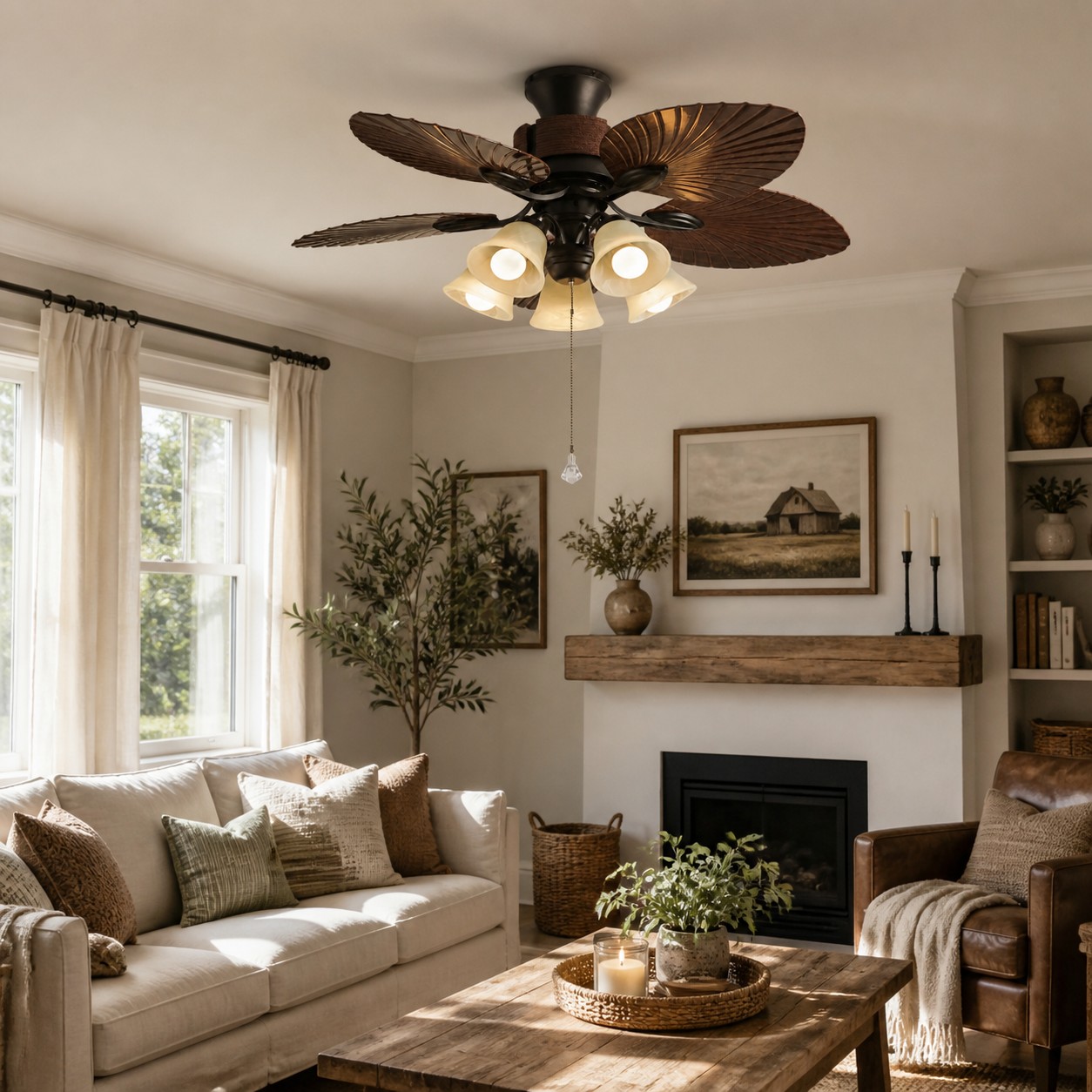 Tropical Leaf Blade Ceiling Fan with Light