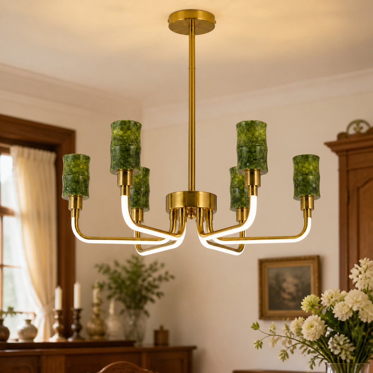 Green Jade Candle-Arm Chandelier
