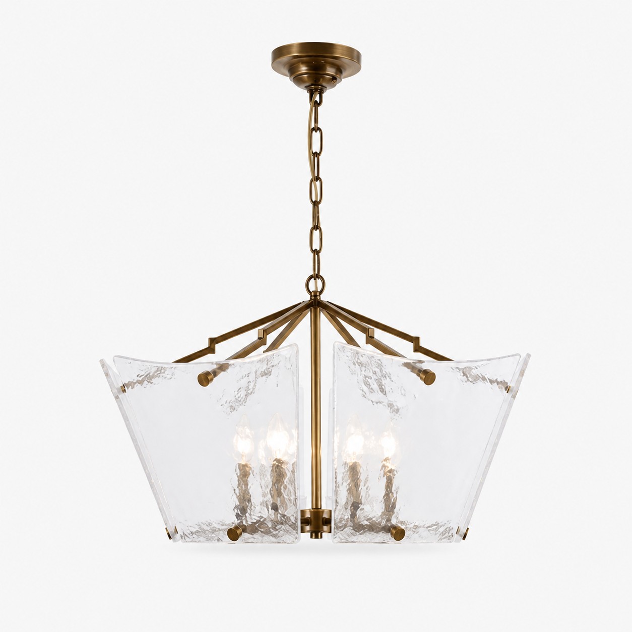 Textured Glass Panel Cage Chandelier