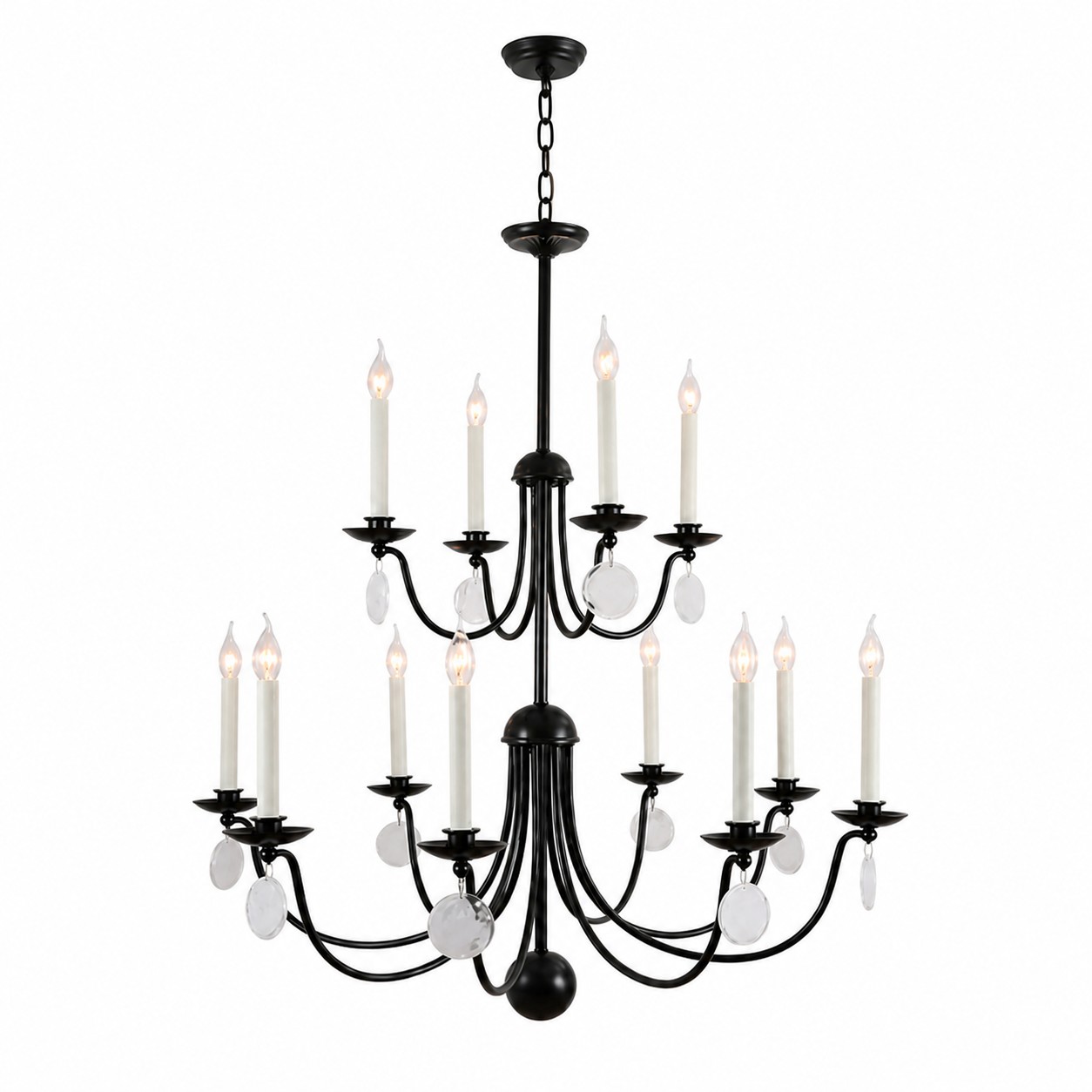 Multi-Layer Black Candle Staircase Chandelier