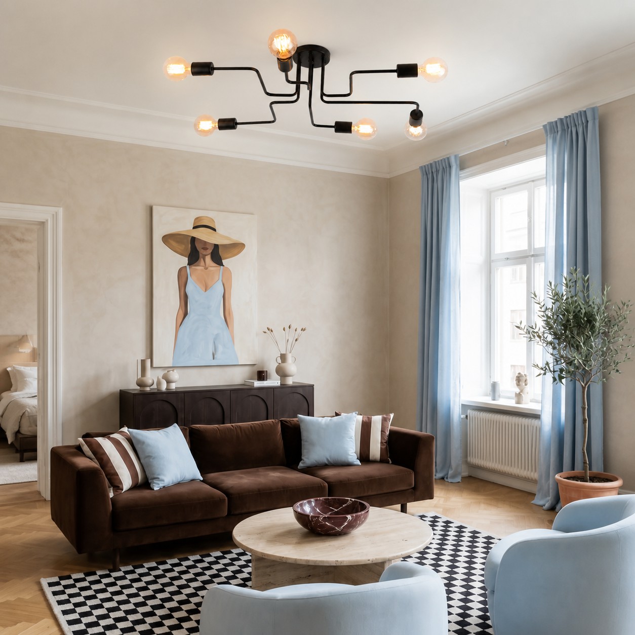 Black Spider Arm Flush-Mount Ceiling Light