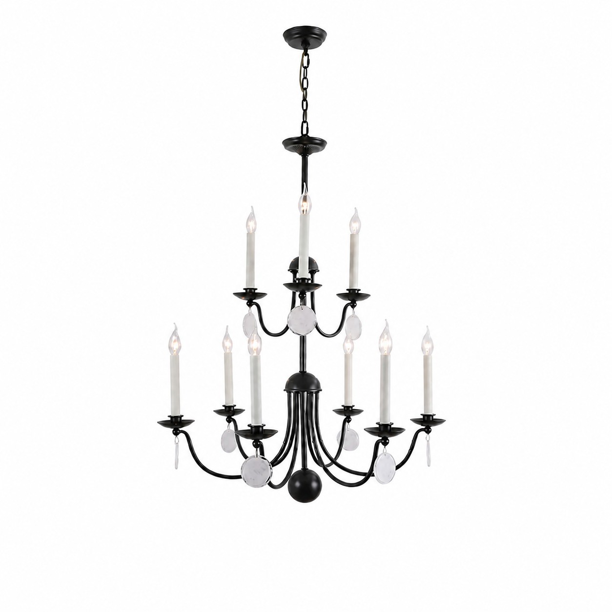 Multi-Layer Black Candle Staircase Chandelier