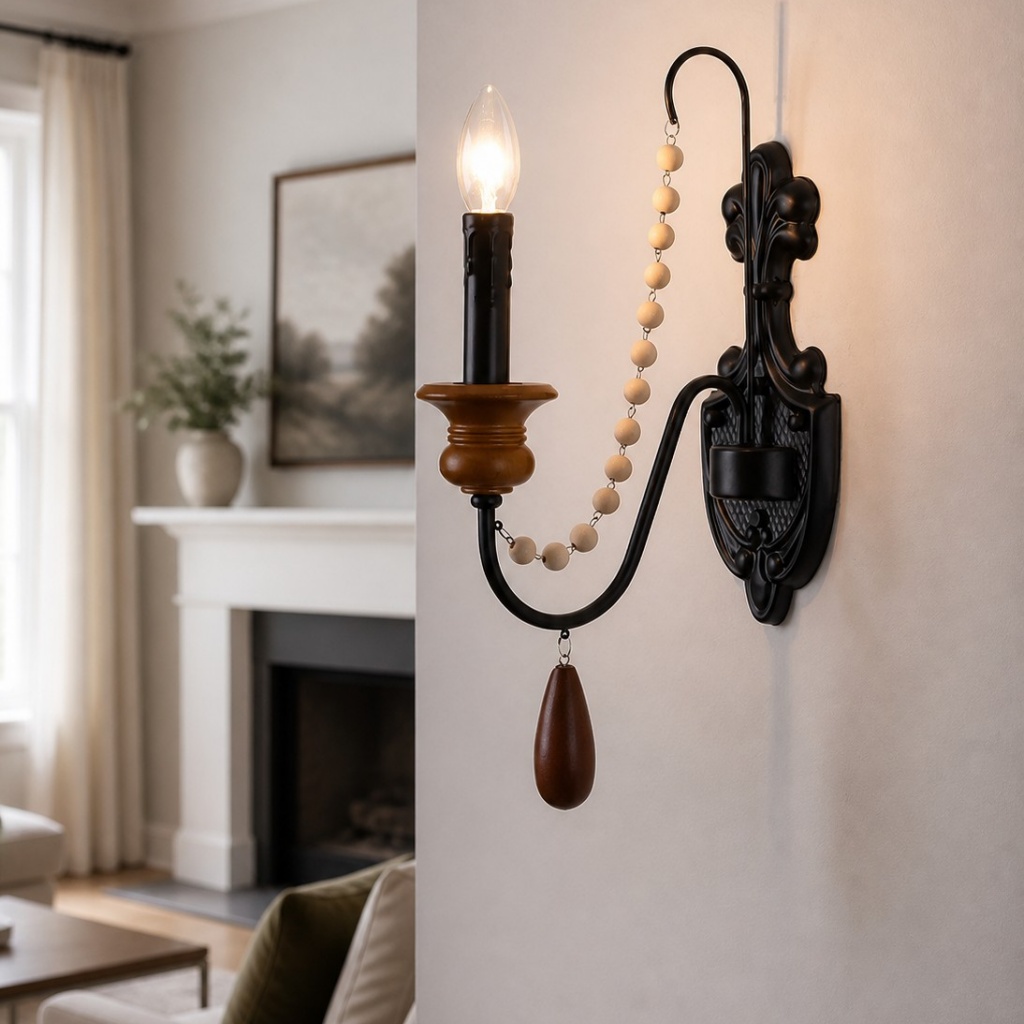 Black Beaded Candle Wall Sconce