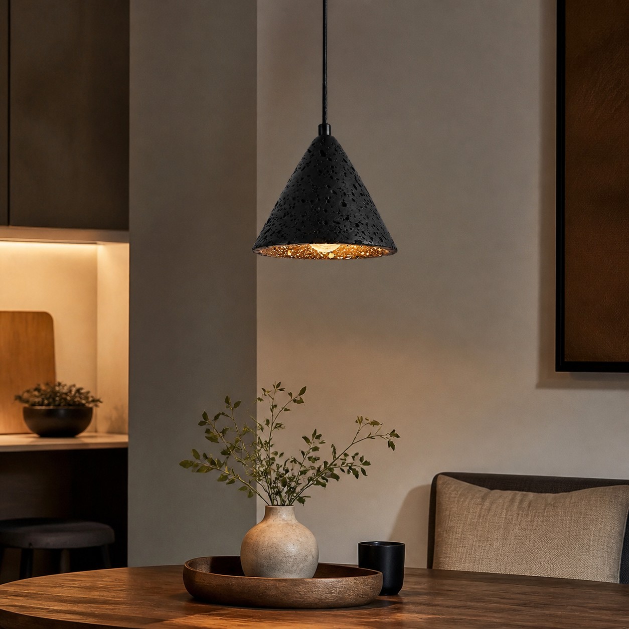 Cratera Black Travertine Stone Pendant Light