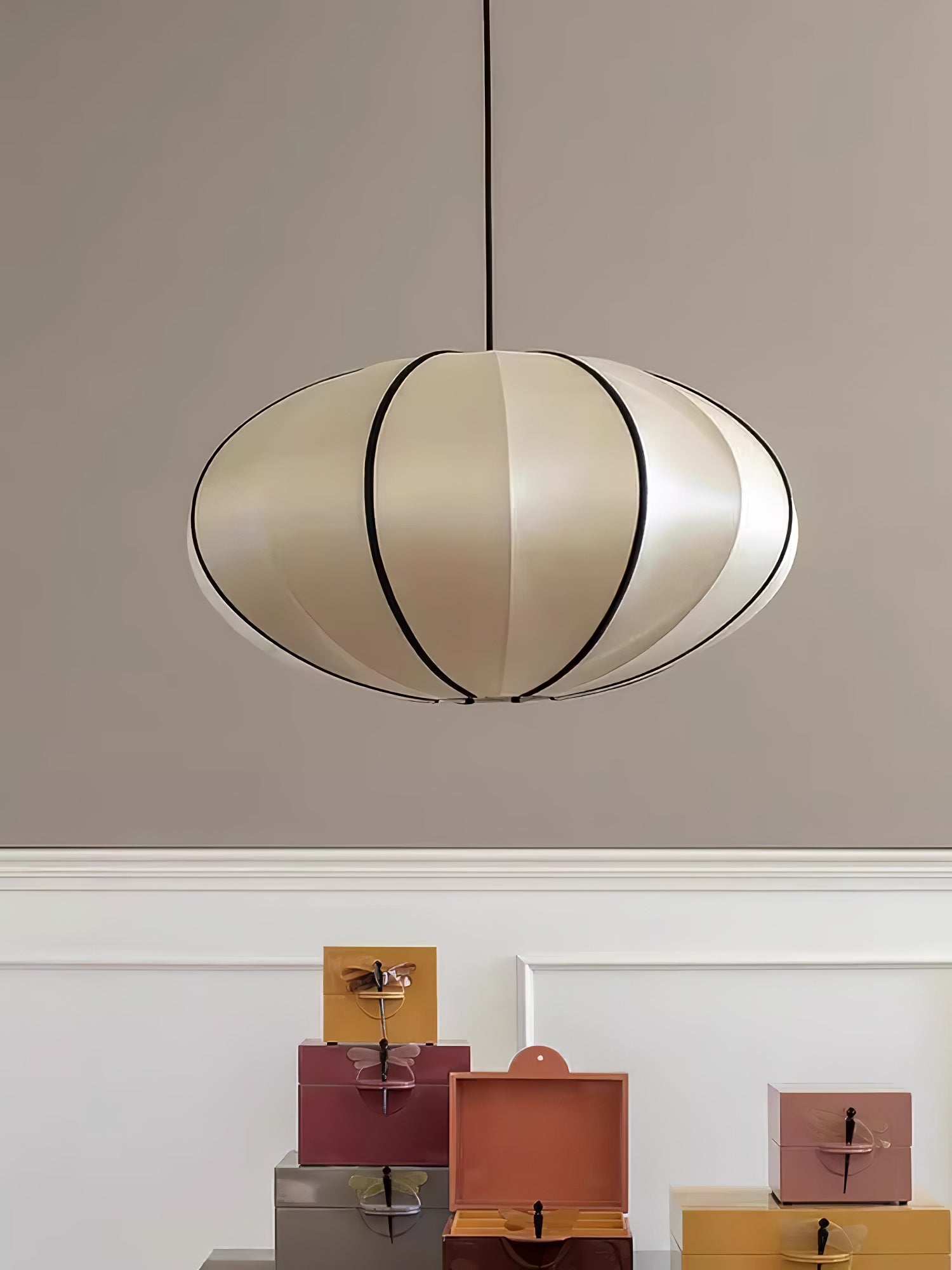 Black Metal White Fabric Plug-In Swag Pendant
