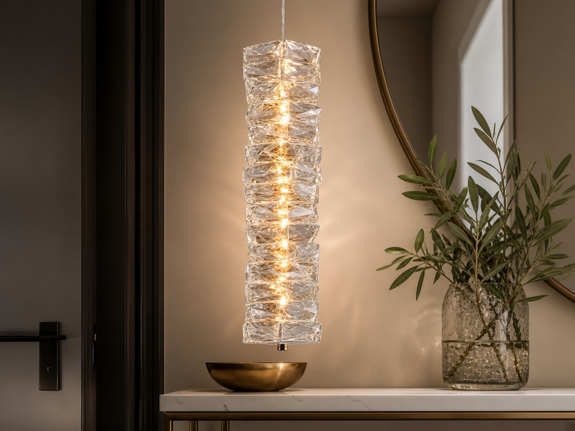 Skulpturale LED-Pendelleuchte in Kristalls&auml;ulenform