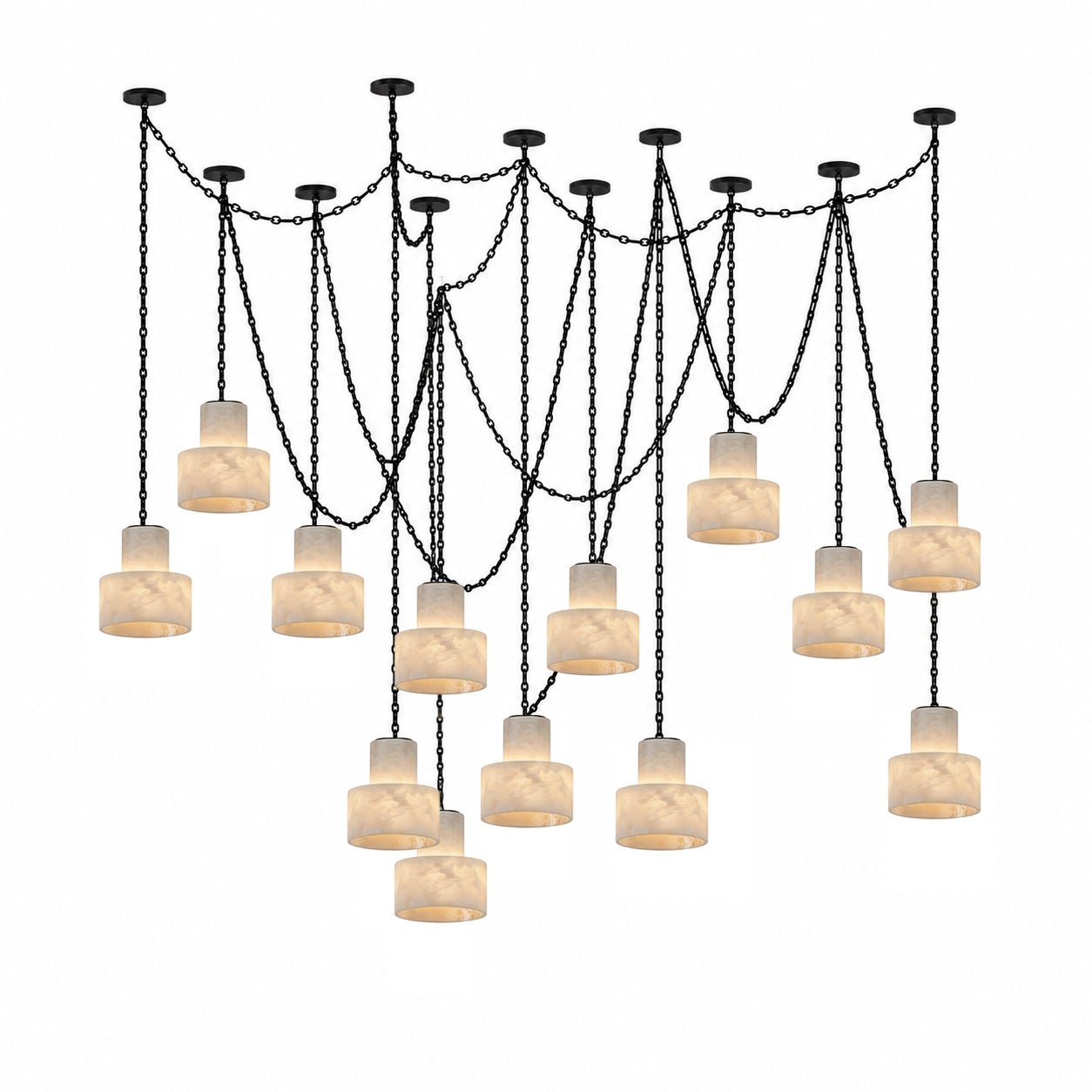 Black Metal Alabaster Frosted Shade Hardwired Chandelier