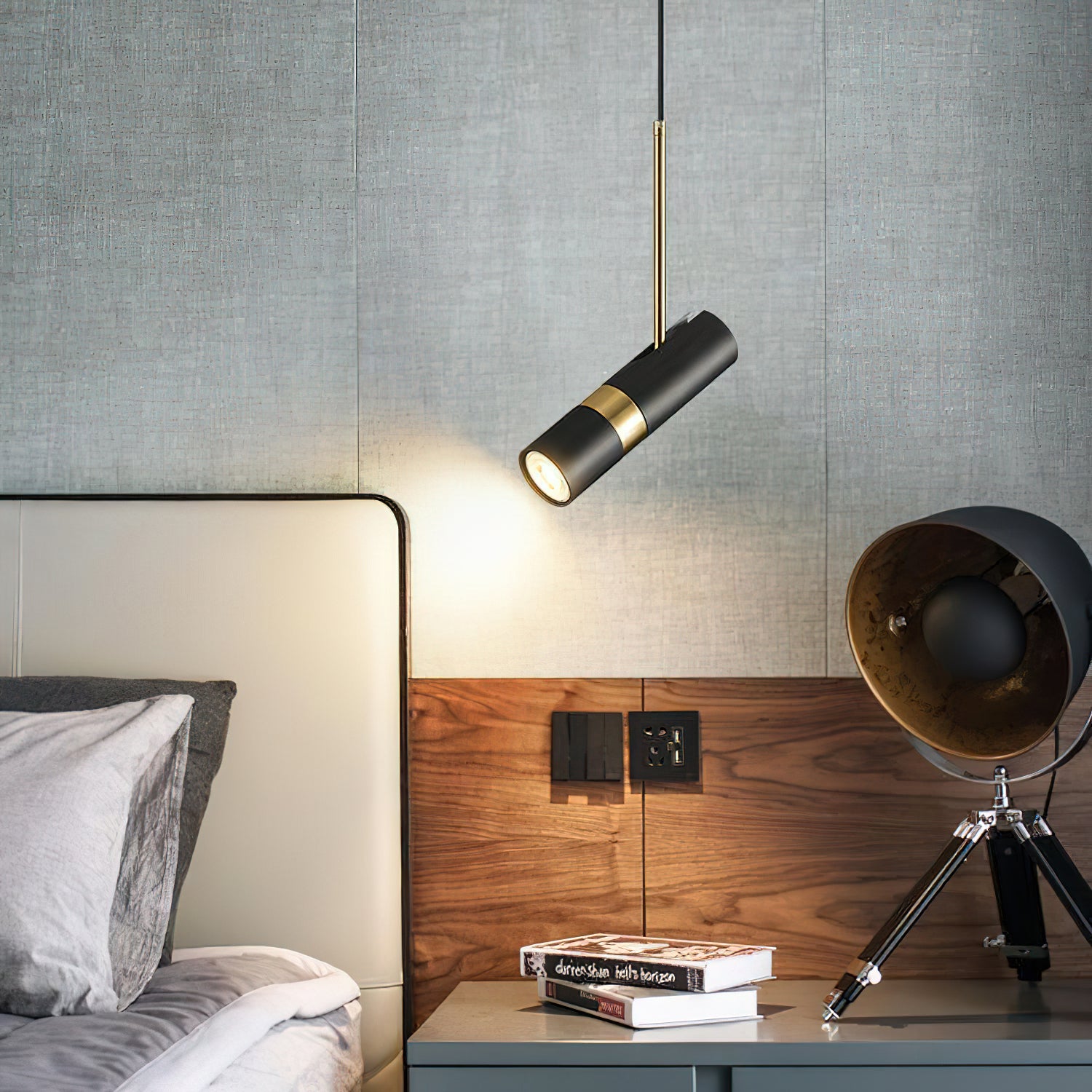 Czarno-złota metalowa lampa wisząca na stałe
