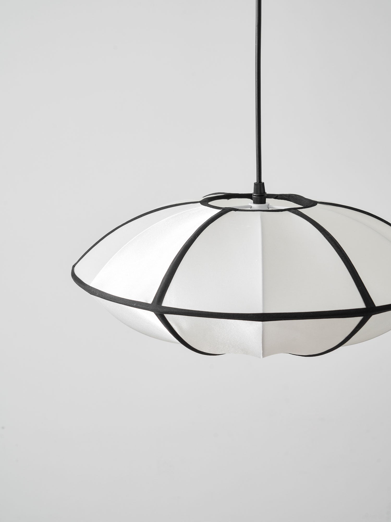 Black Metal White Fabric Plug-In Swag Pendant