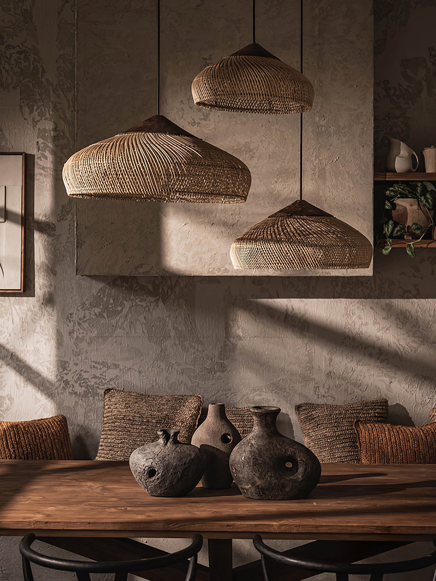Woven Rattan Wood Plug-In Pendant Light