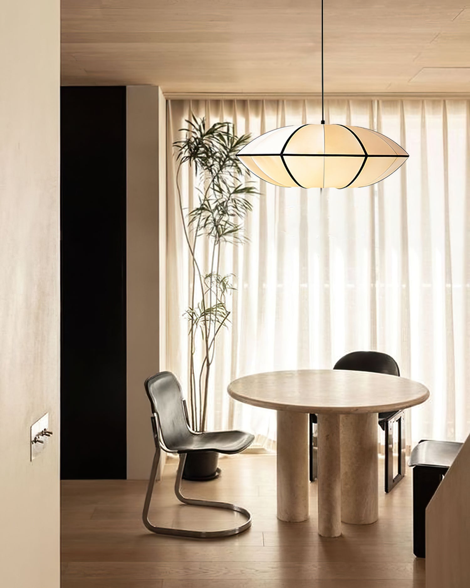 Black Metal White Fabric Plug-In Swag Pendant