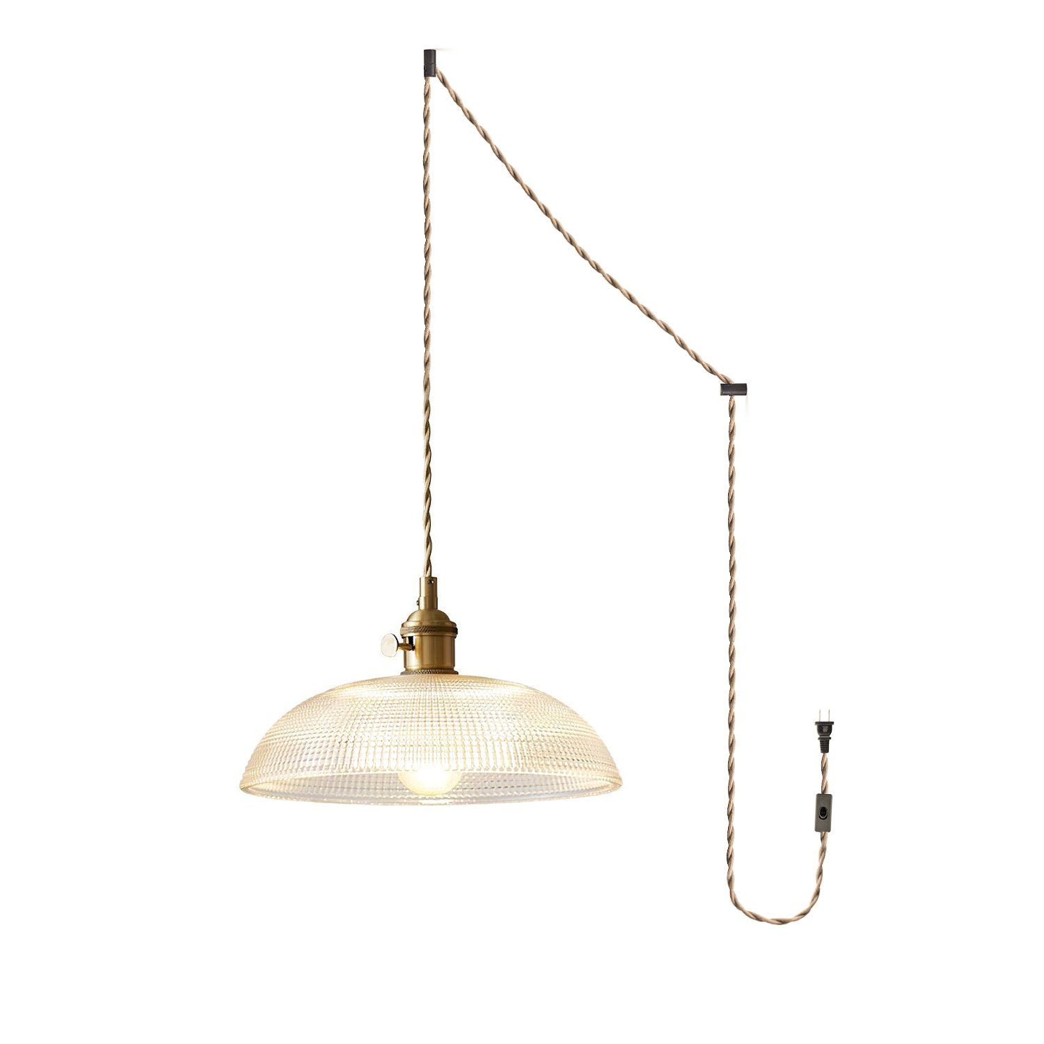 Pendentif &agrave; brancher en laiton poli et verre bomb&eacute;