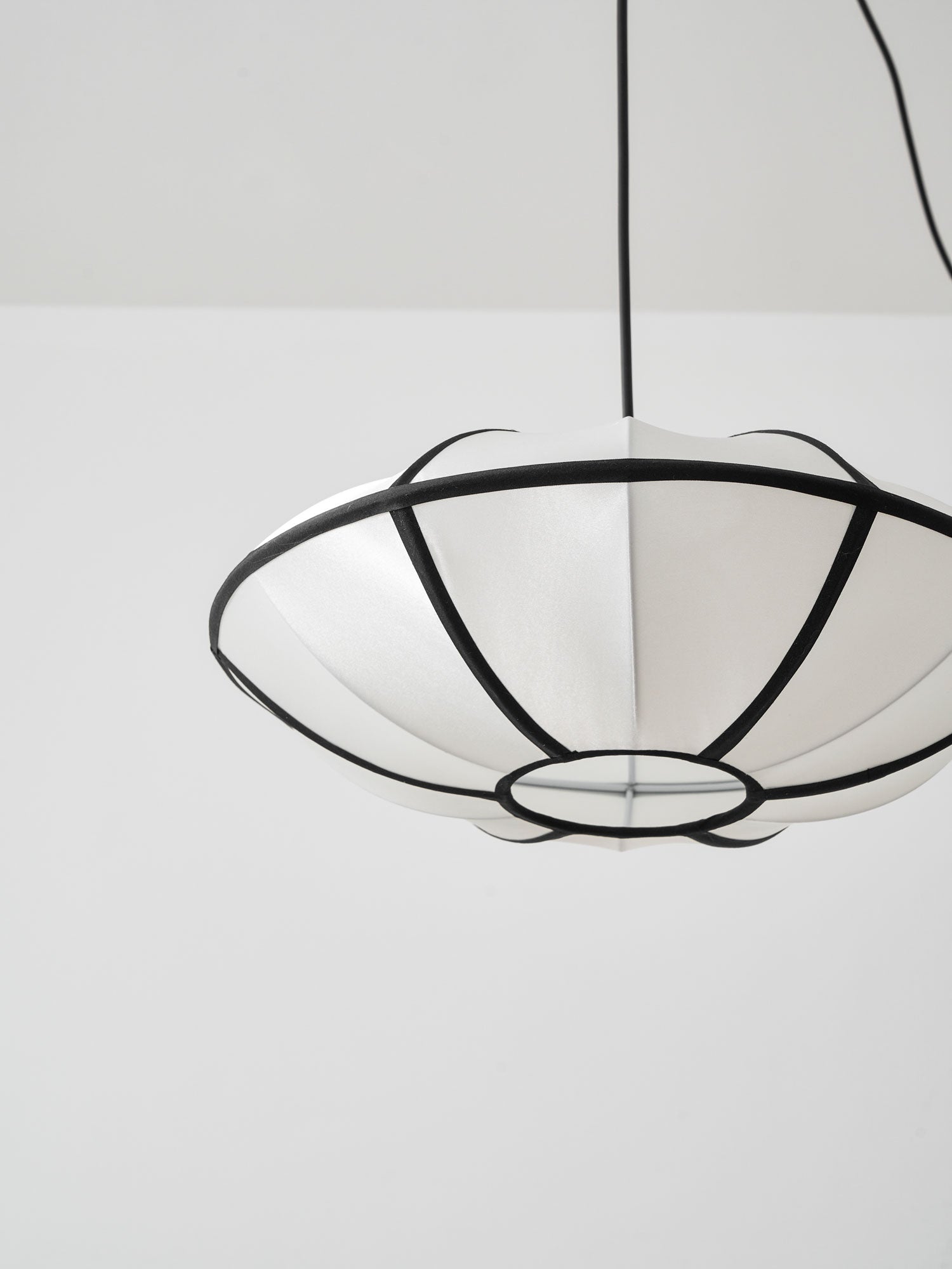 Black Metal White Fabric Plug-In Swag Pendant
