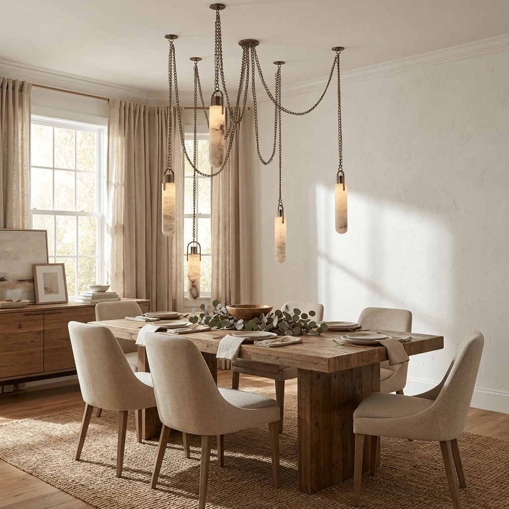 Carved Alabaster Hardwired Chandelier